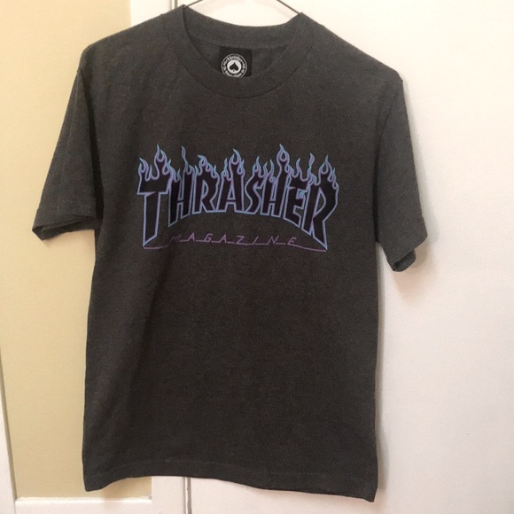 THRASHER, Grey, t-shirt with purple and blue lettering for the thrasher symbol. - Picture 5 of 6